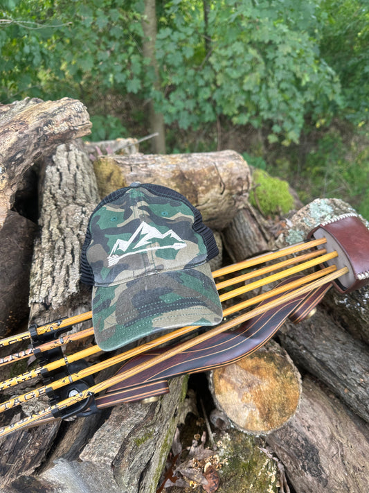 LMO Woodland Camo Mountain/Arrow logo hat