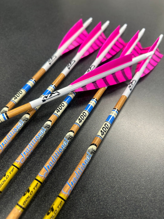 Custom Hi-Viz Gold Tip XT Traditional 400 Arrows (6)
